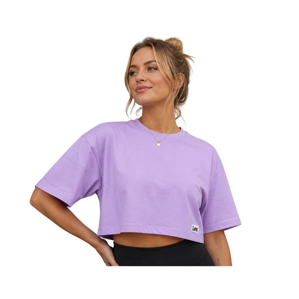 Lee Pink Cropped T-Shirt Boxy Short Sleeve Tee Athleisure Size M